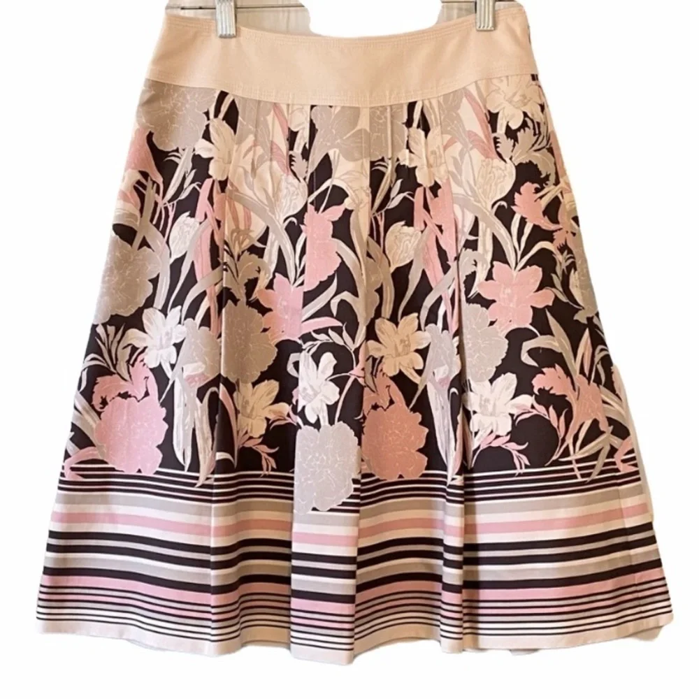 Ann Taylor Skirt Vintage Floral A Line Pleated Sz 0